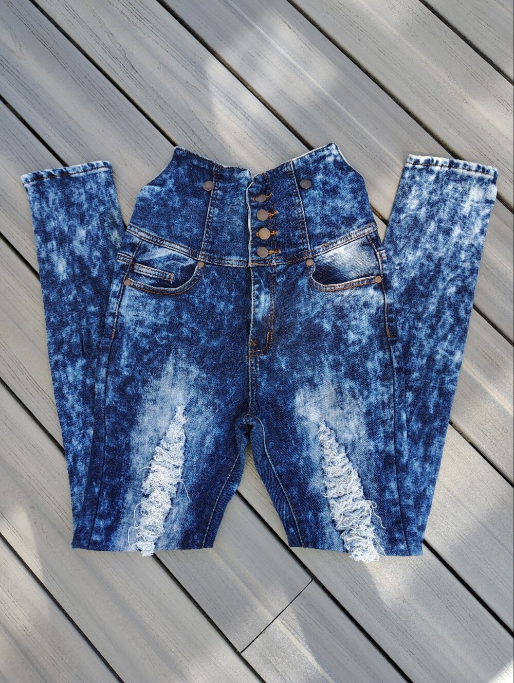 High-Waist Acid Wash Women's Jeans - Blue.Size 9-10